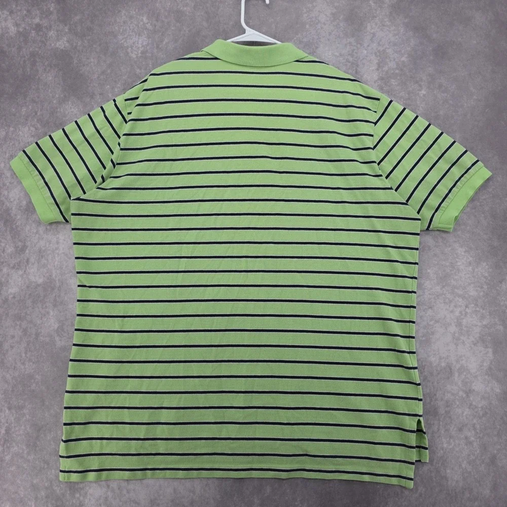 Vtg Polo Ralph Lauren Mens XXL Striped Pique Polo Shirt Green Short Sleeve Y2K